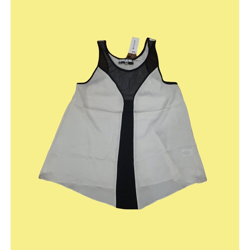 Milly XS stretchy slinky silk sheer black and white tank Y2k